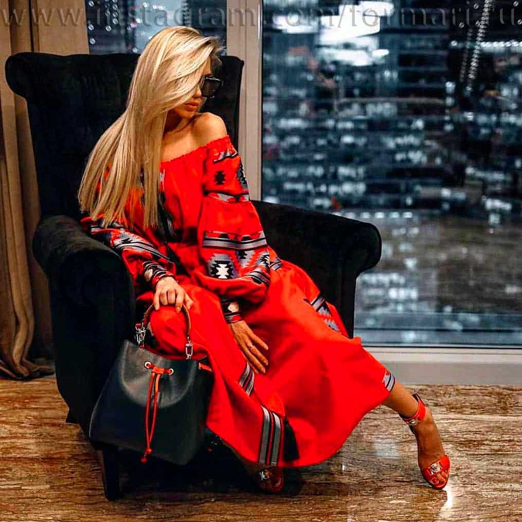 long red dress with embroidery