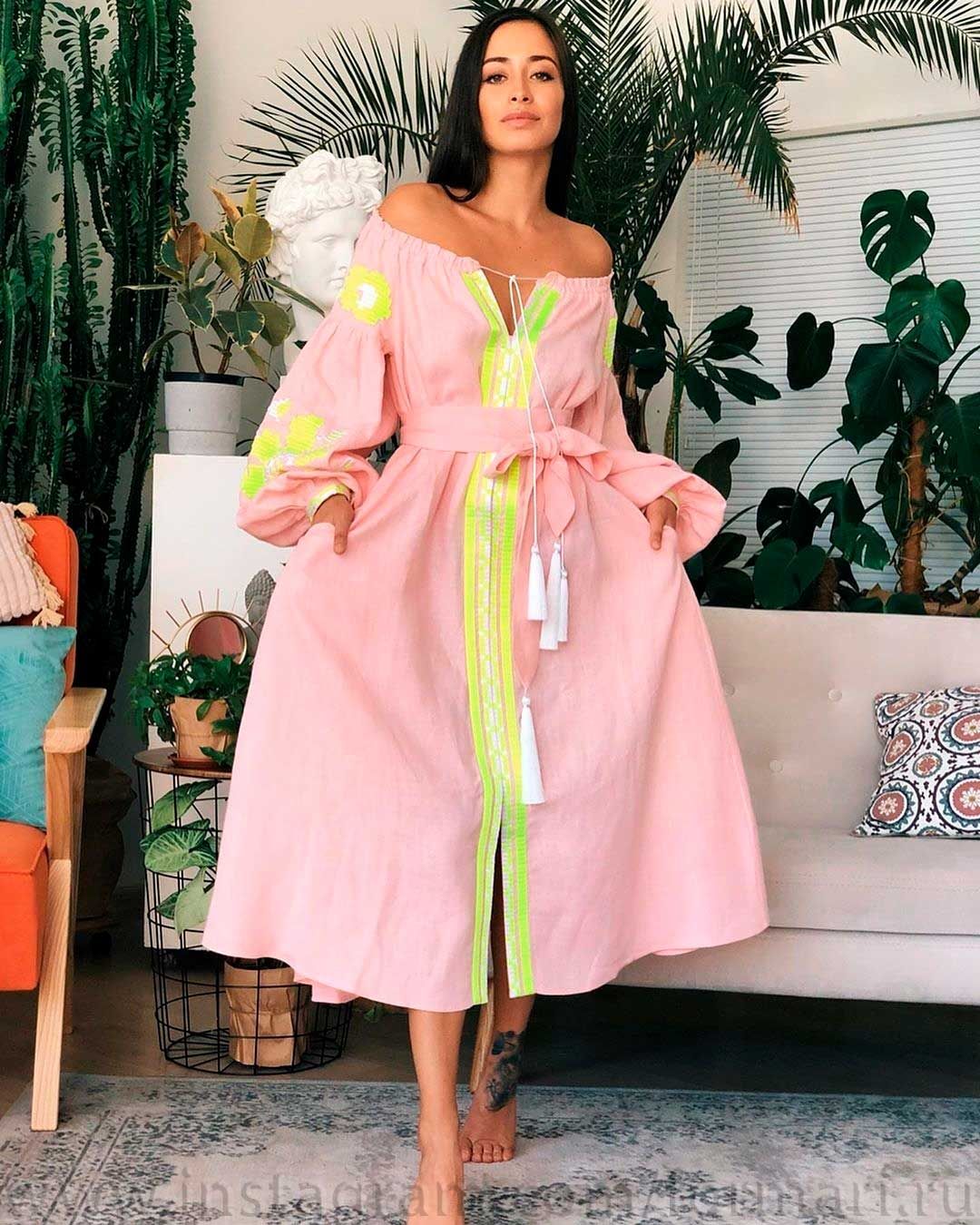 long linen dress with embroidery