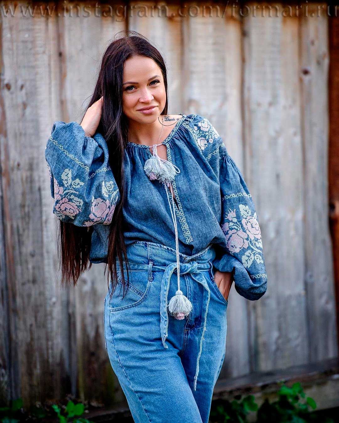 embroidered denim blouse