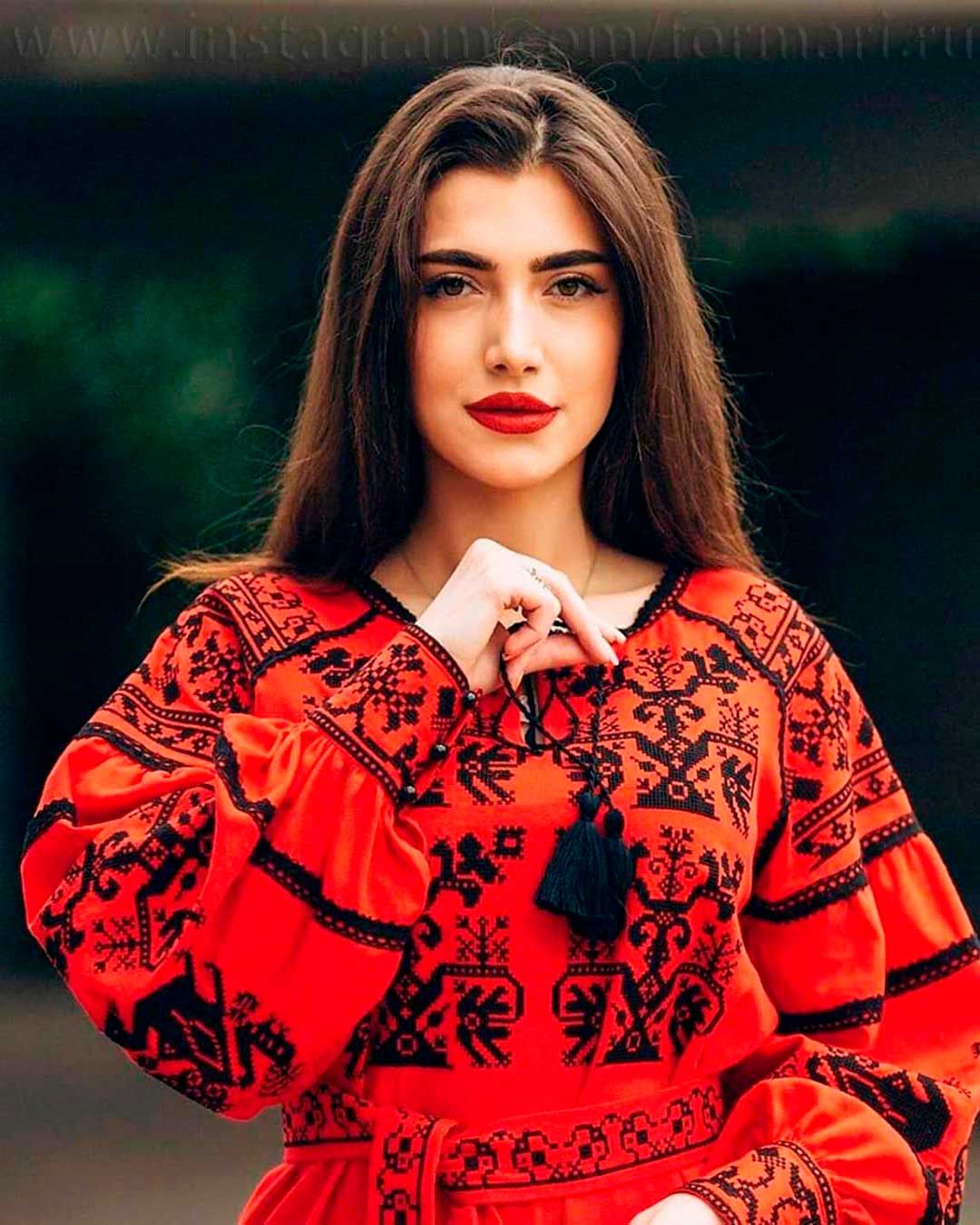 red dress with black embroidery