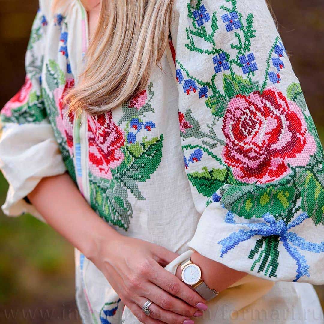embroidery on linen blouse