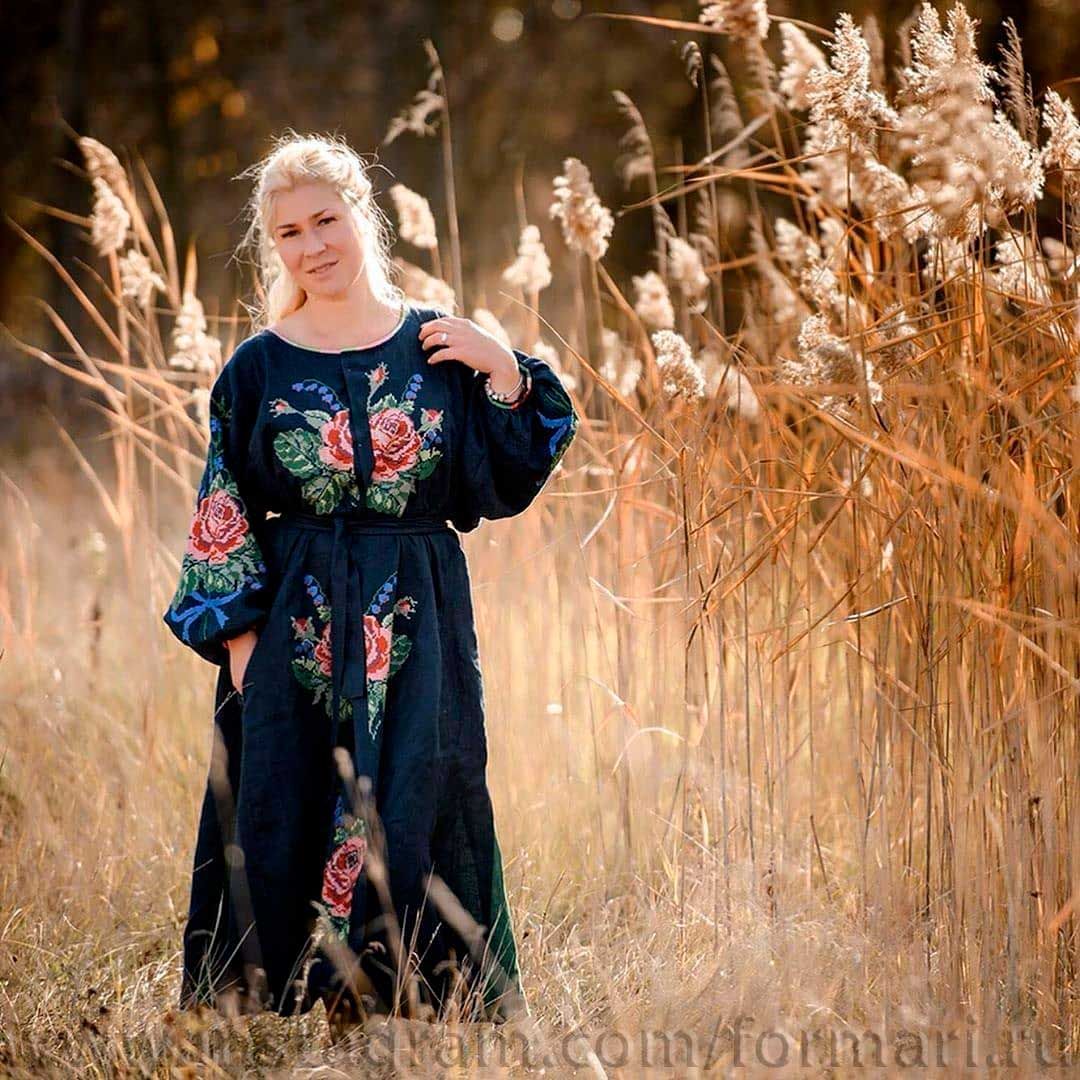 long black dress with embroidery