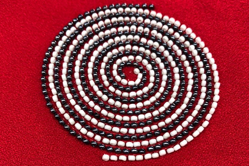 a sample of beadwork on an embroidery machine