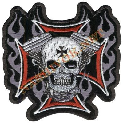 Gestickter Biker-Patch - Schädel und Kreuz