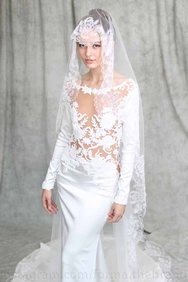 Wedding dress with machine embroidery